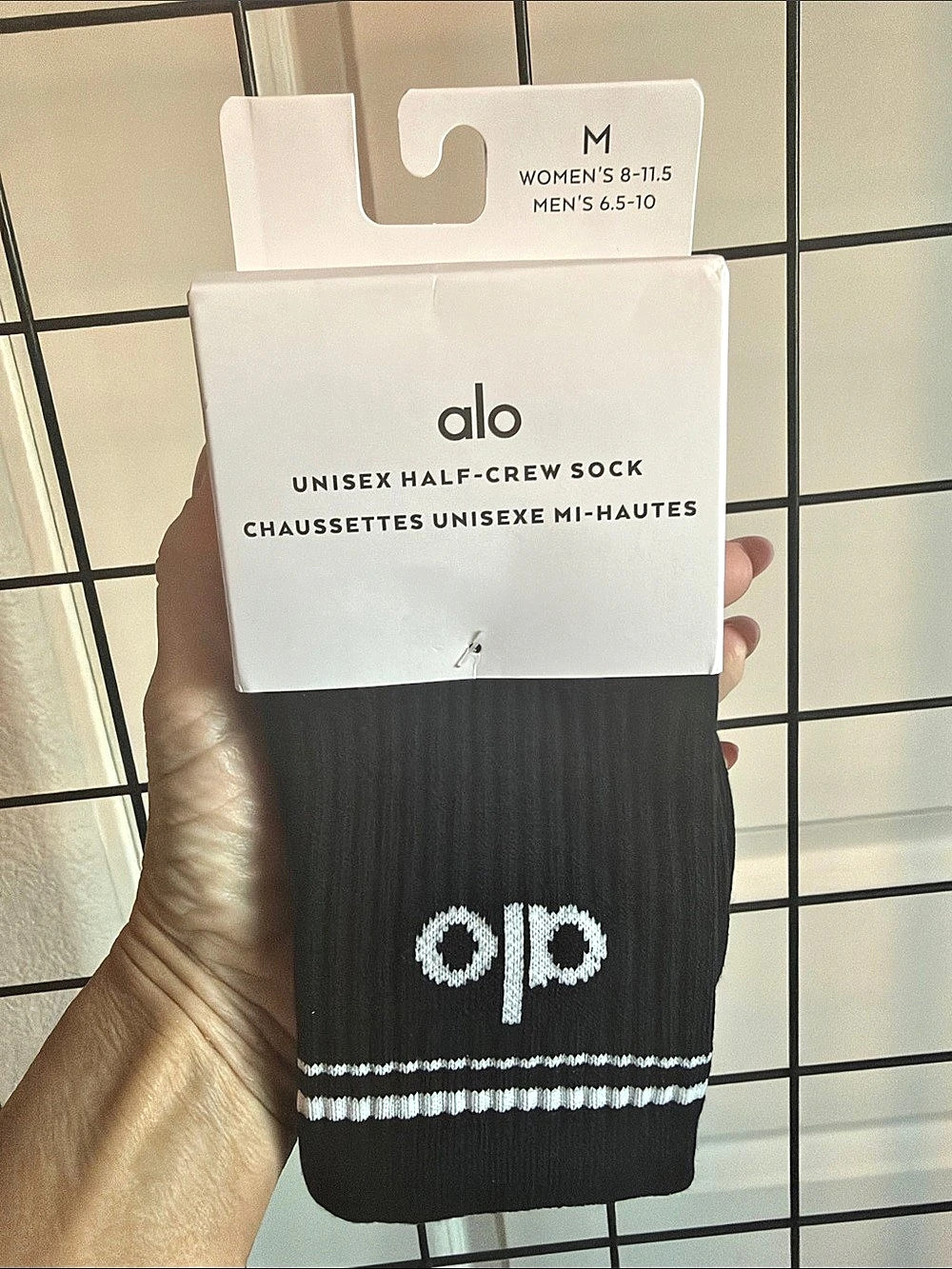 alo Half-Crew Sock Striped Socks in Black & White NWT